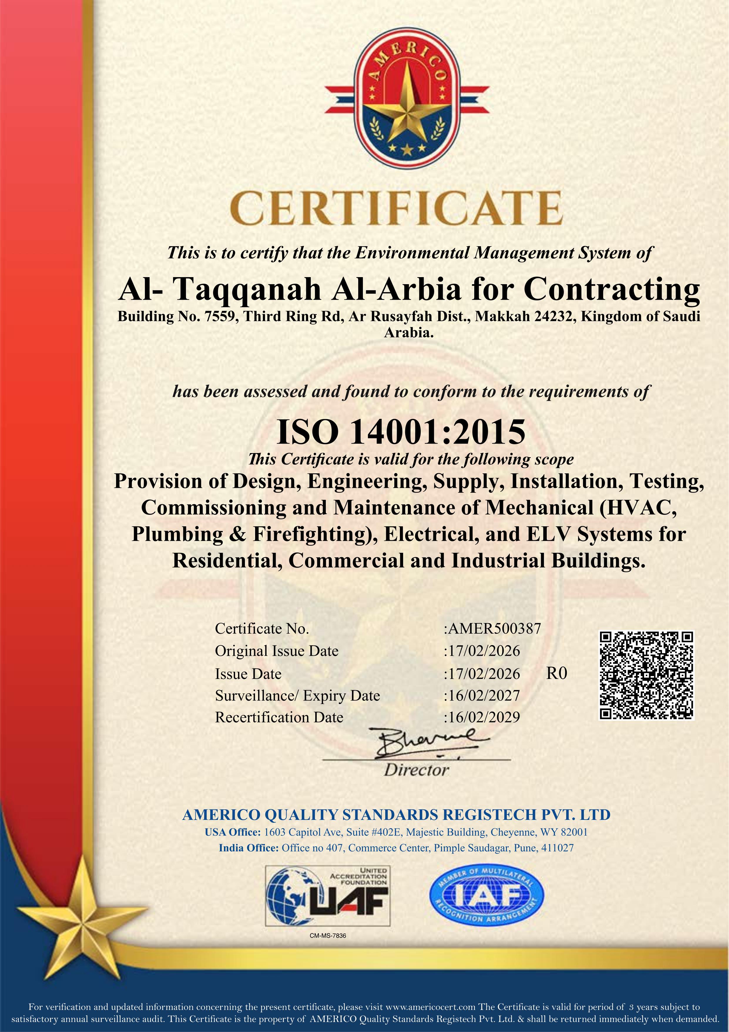 ISO 14001:2015 certificate